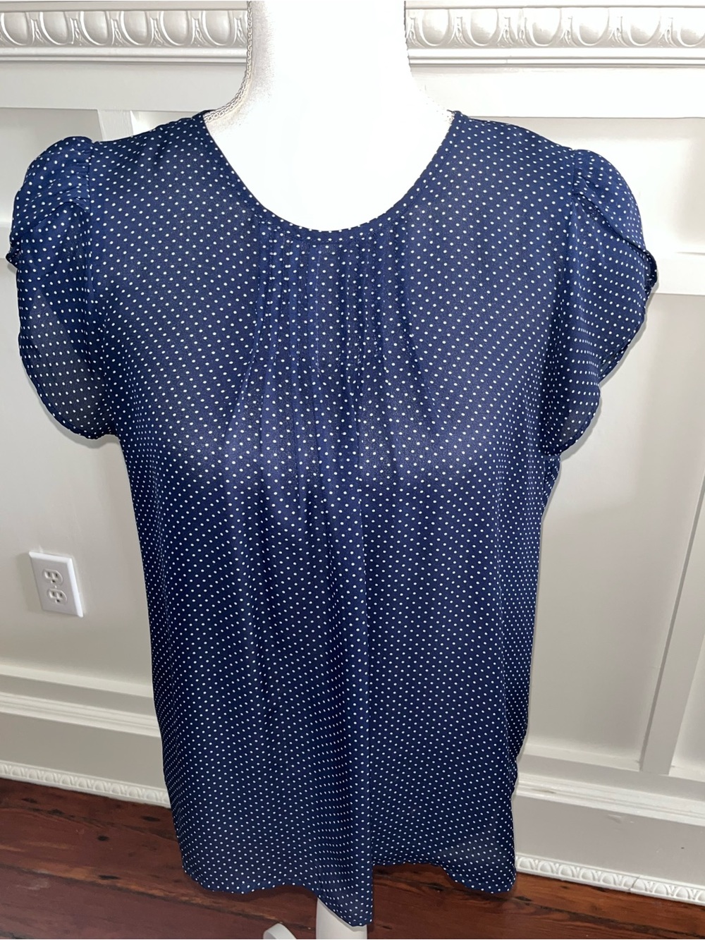 fun 2 fun Navy Polka Dot Flutter Sleeve Blouse